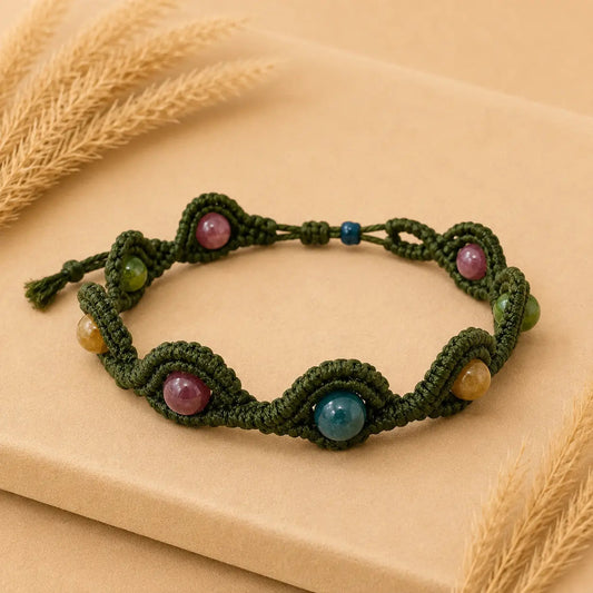 Forest Gemstone Macramé Bracelet – Χειροποίητο