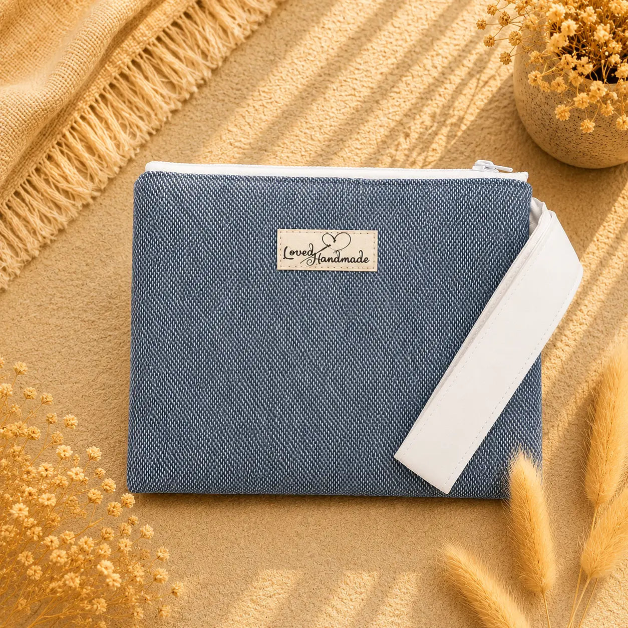 Χειροποίητο Τσαντάκι Clutch – Μπλε με Λευκό Λουράκι