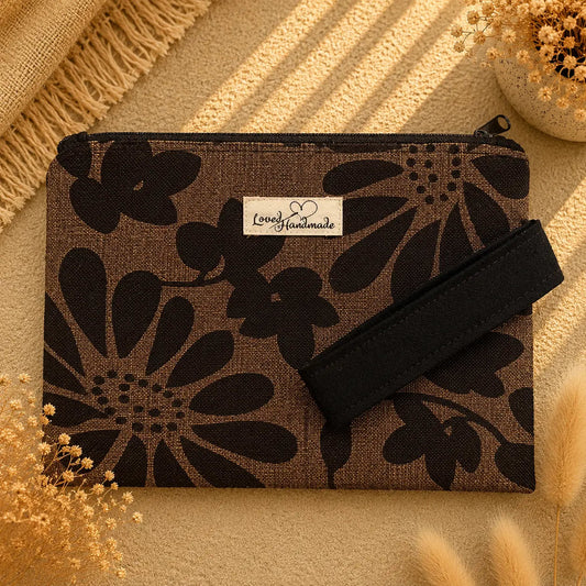 Χειροποίητο Τσαντάκι Clutch – Floral Καφέ & Μαύρο