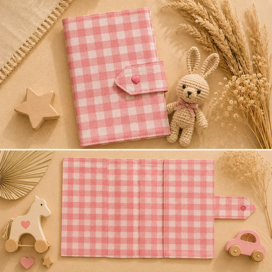 Pink Gingham - Χειροποίητη υφασμάτινη θήκη για βιβλιάριο υγείας