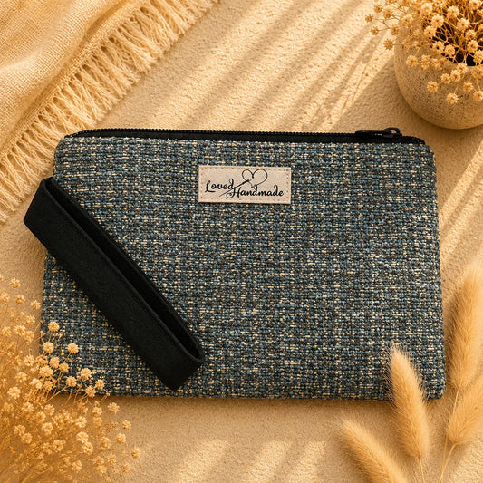 Χειροποίητο Τσαντάκι Καρπού – Teal Tweed