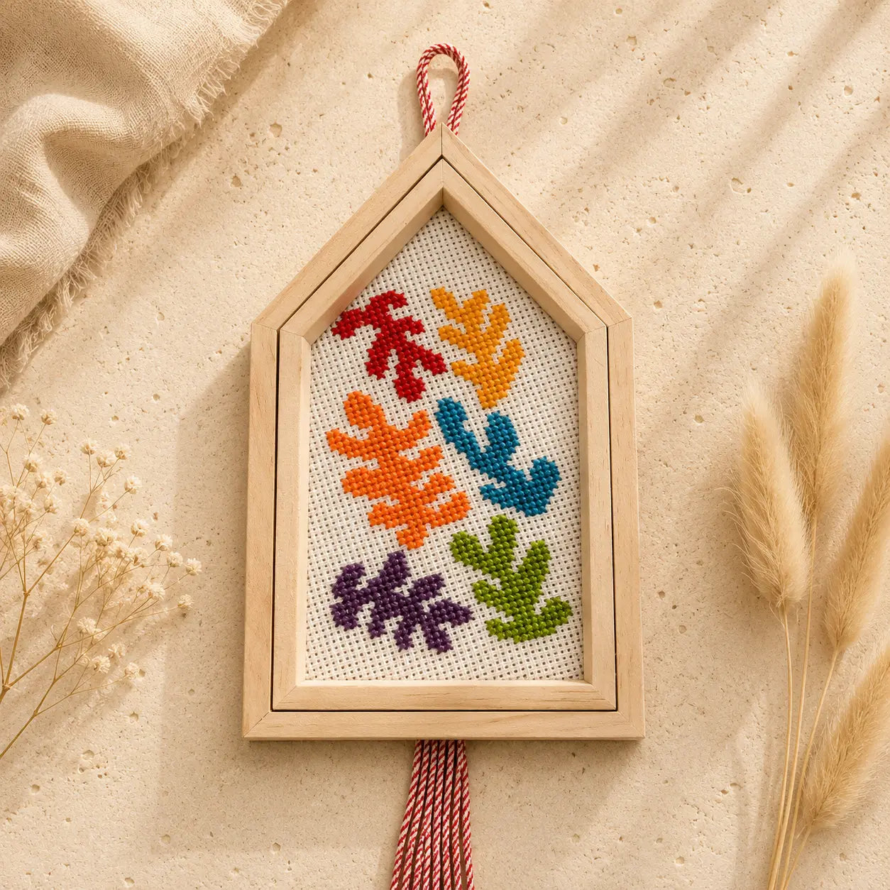 Κεντητό Σπιτάκι «Corals Matisse» | Boho Τοίχου