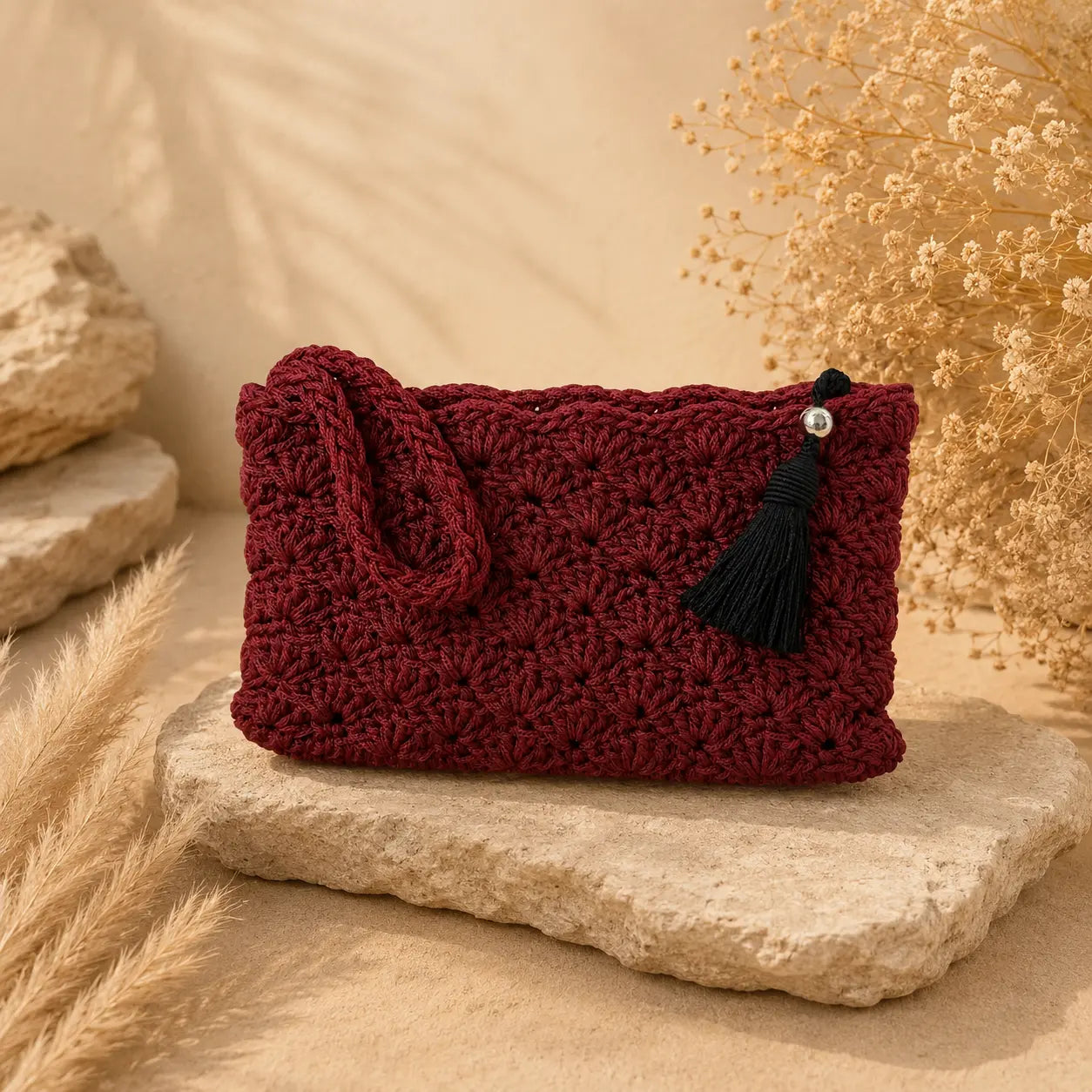 Χειροποίητο Πλεκτό Clutch Μπορντό