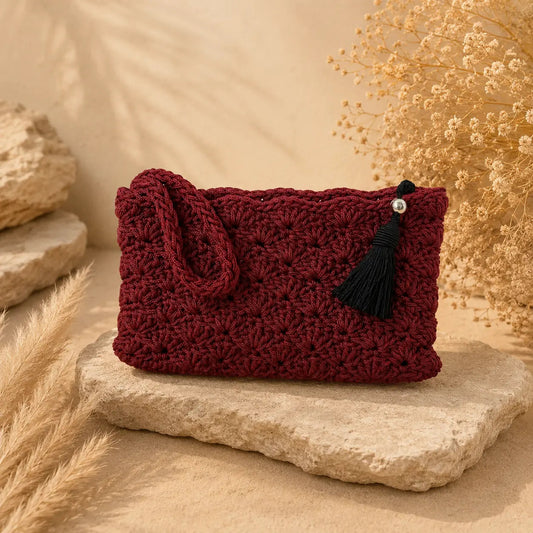 Χειροποίητο Πλεκτό Clutch Μπορντό