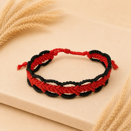 Bordeaux Black Lace Macramé Βραχιόλι – Χειροποίητο